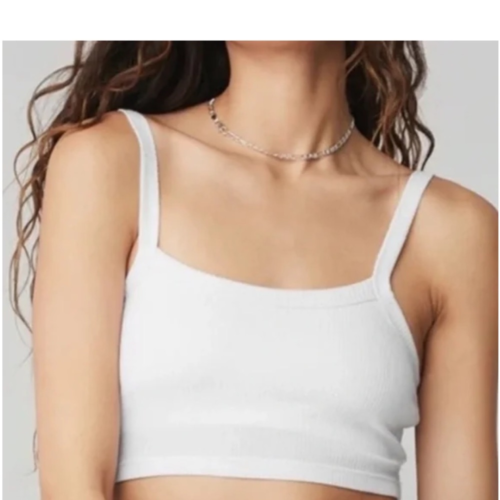 ALO Ribbed Cropped Whisper Bra Tank White Small - Picture 3 of 7
